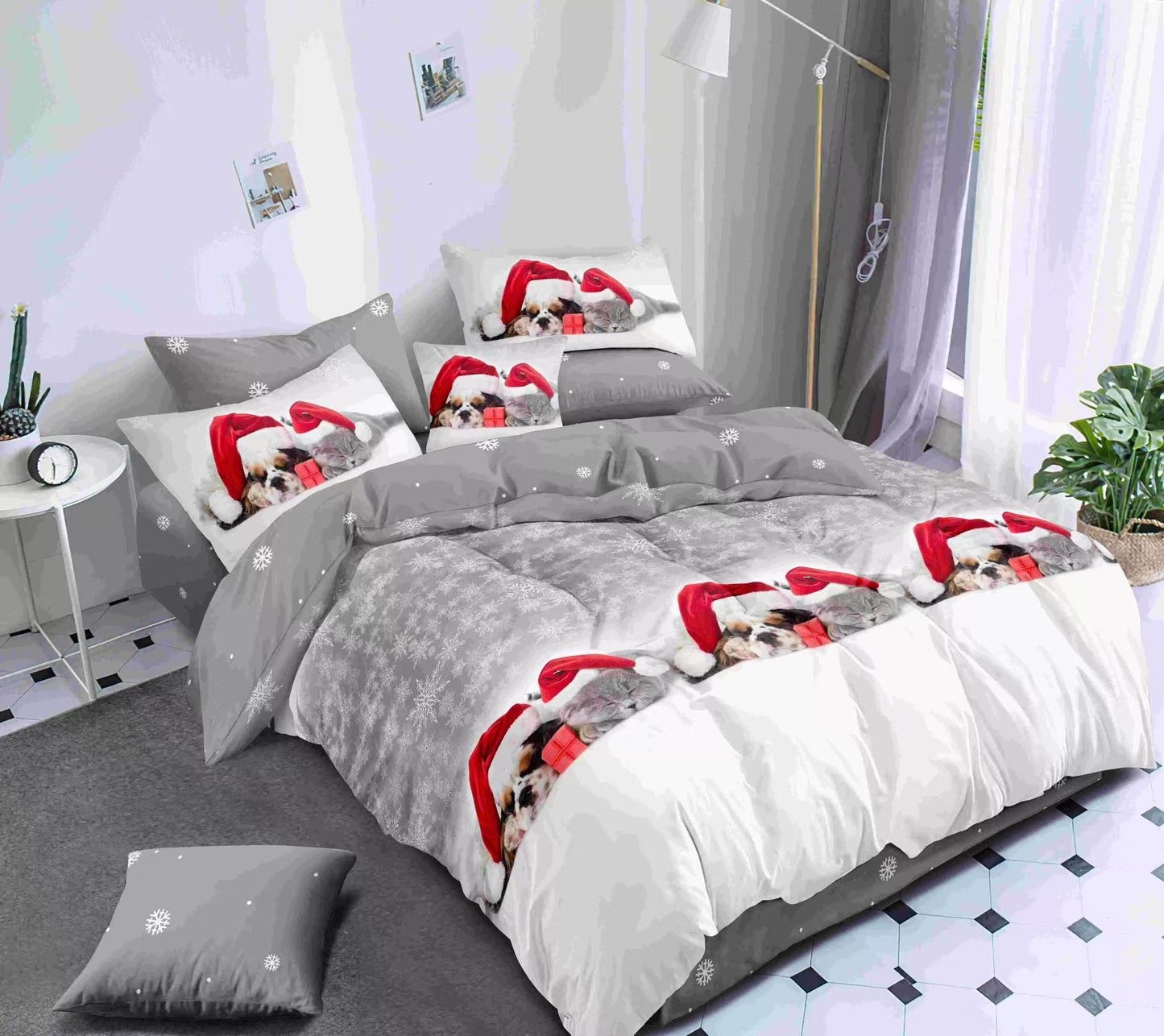 KOMPLET BOŽIĆNA POSTELJINA MAXI- komplet sadrži 1kom navlaka za poplun 200x220+2jastučnice 60x80+2jastučnice 50x50+ 1plahtu ravnu 220x240