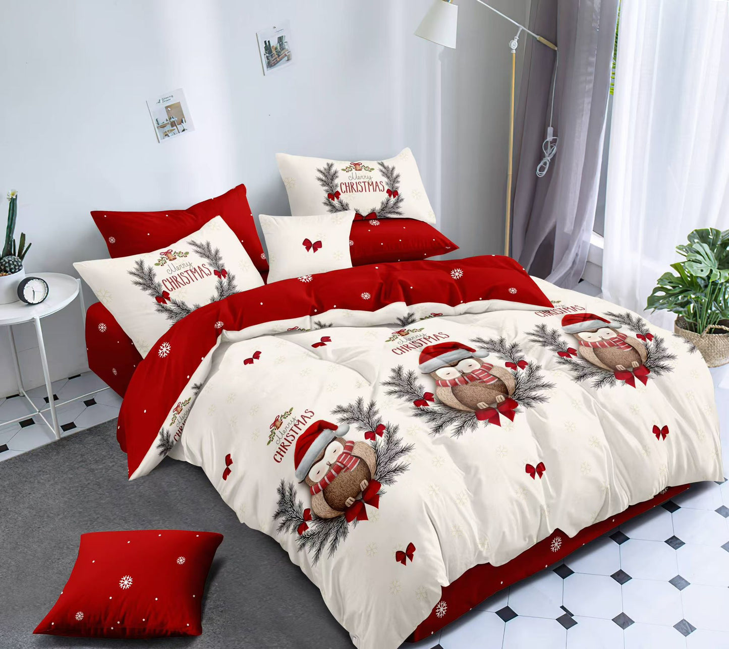 KOMPLET BOŽIĆNA POSTELJINA MINI- komplet sadrži 1kom navlaka za poplun 140x200+1jastučnica 60x80 +1jastučnica 50x50